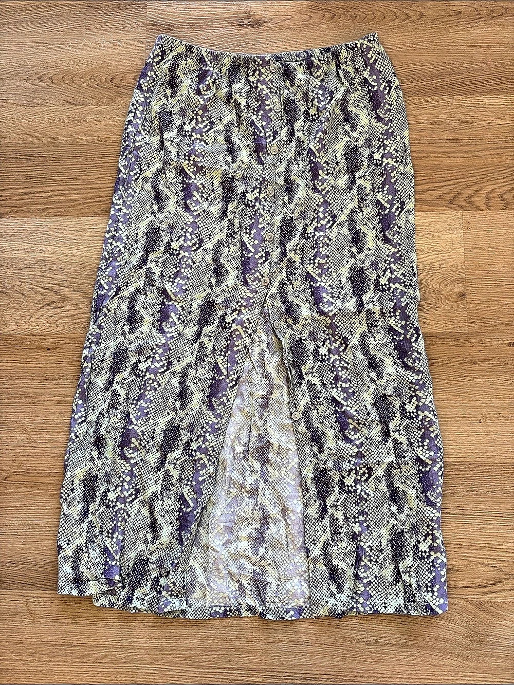Free People Katie Midi Skirt Snake Print Purple & Green Small